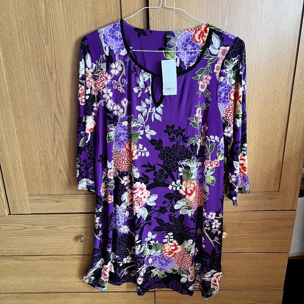 Evans Purple Floral long tunic top BNWT